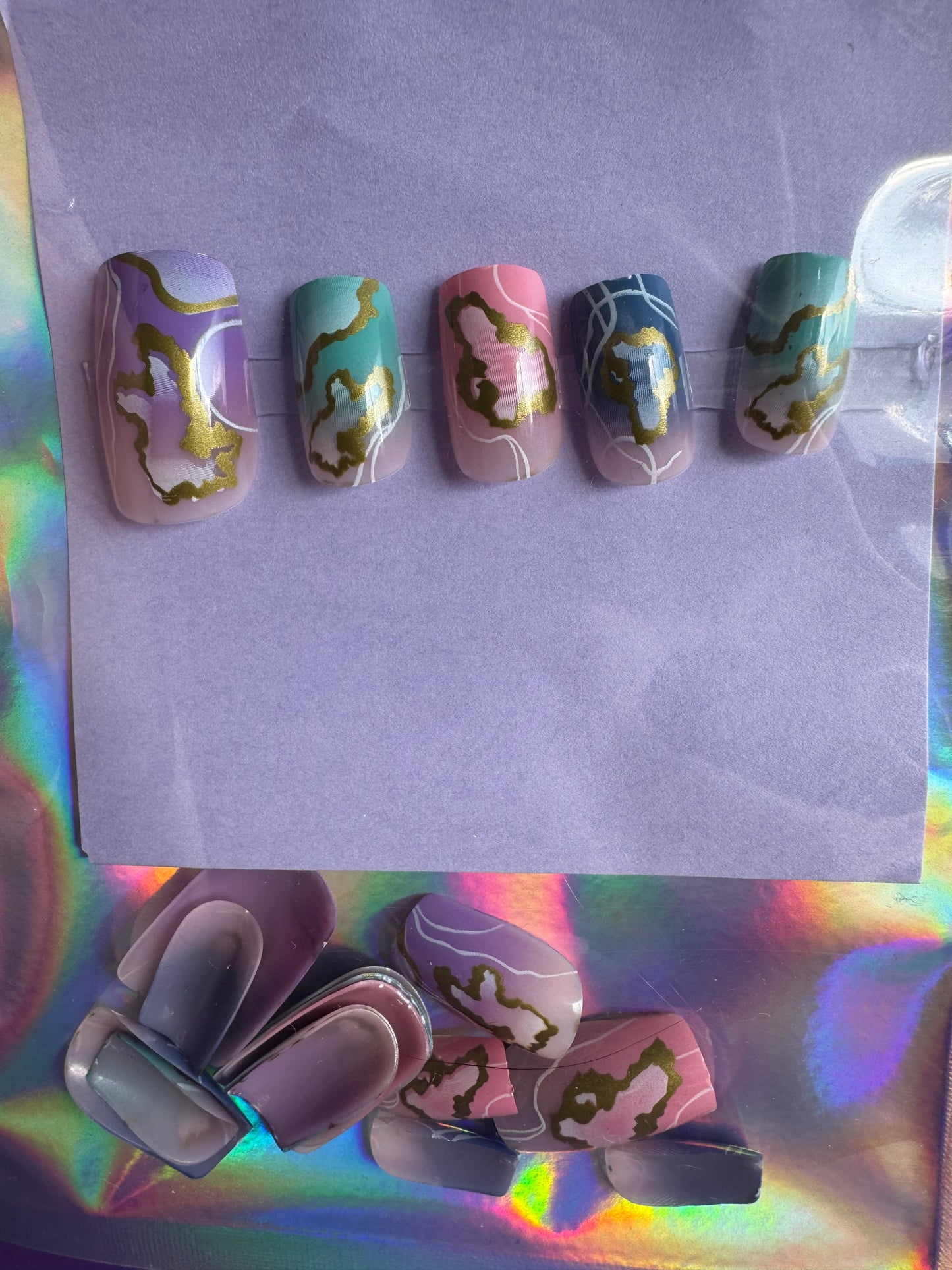 Press On Nails: Short Square Pastel Marble