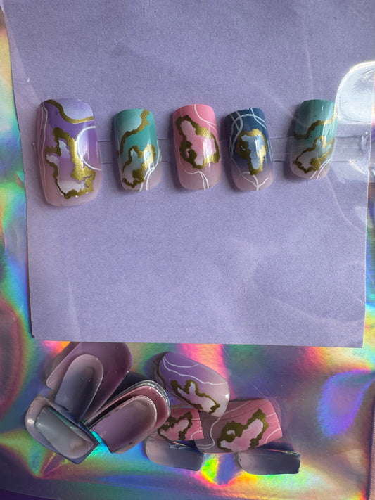 Press On Nails: Short Square Pastel Marble