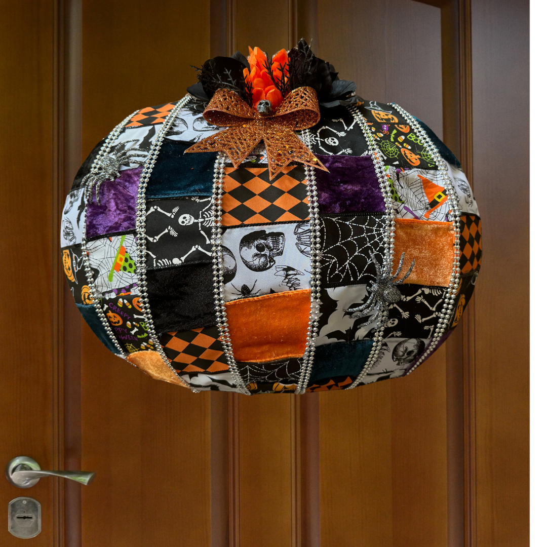 Handmade Patchwork Pumpkin Halloween Wreath