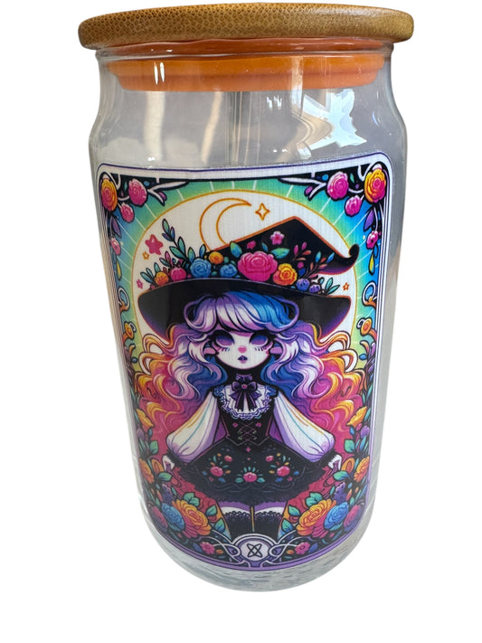 Colorful Witch Glass Tumbler with Straw