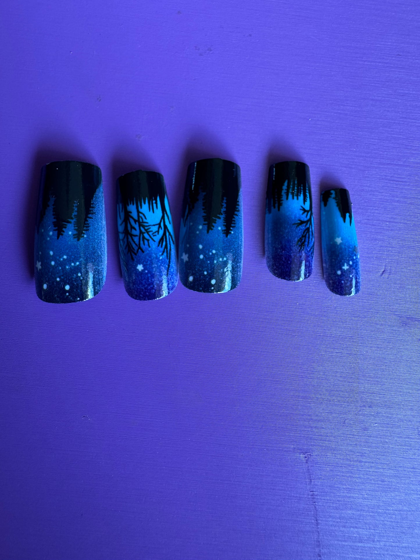 Press On Nails: Long Coffin Style Night Scenes
