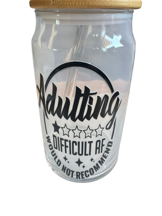 Adulting, One Star - Glass Tumbler with Straw