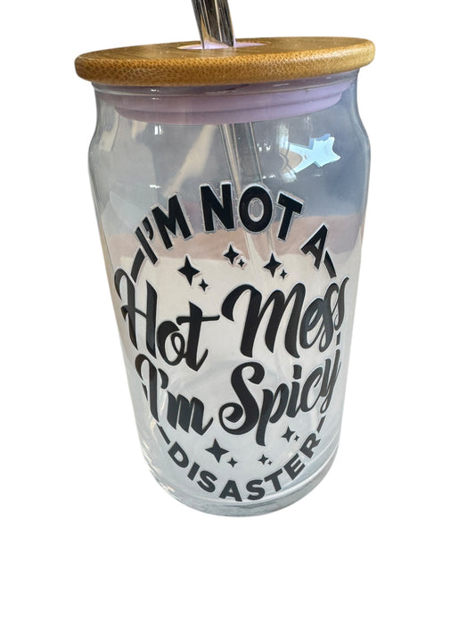 “Hot Mess” Glass Tumbler with Straw