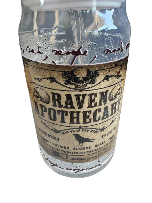 “Raven Apothecary” Glass Tumbler with Straw