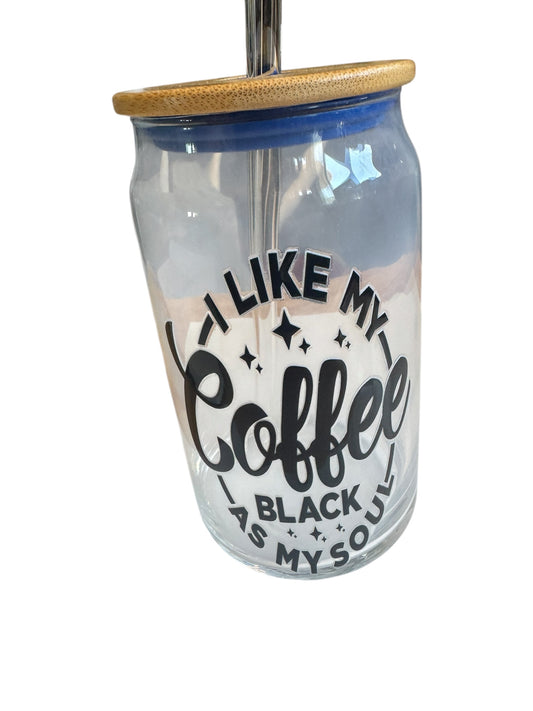 “Coffee” Glass Tumbler with Straw