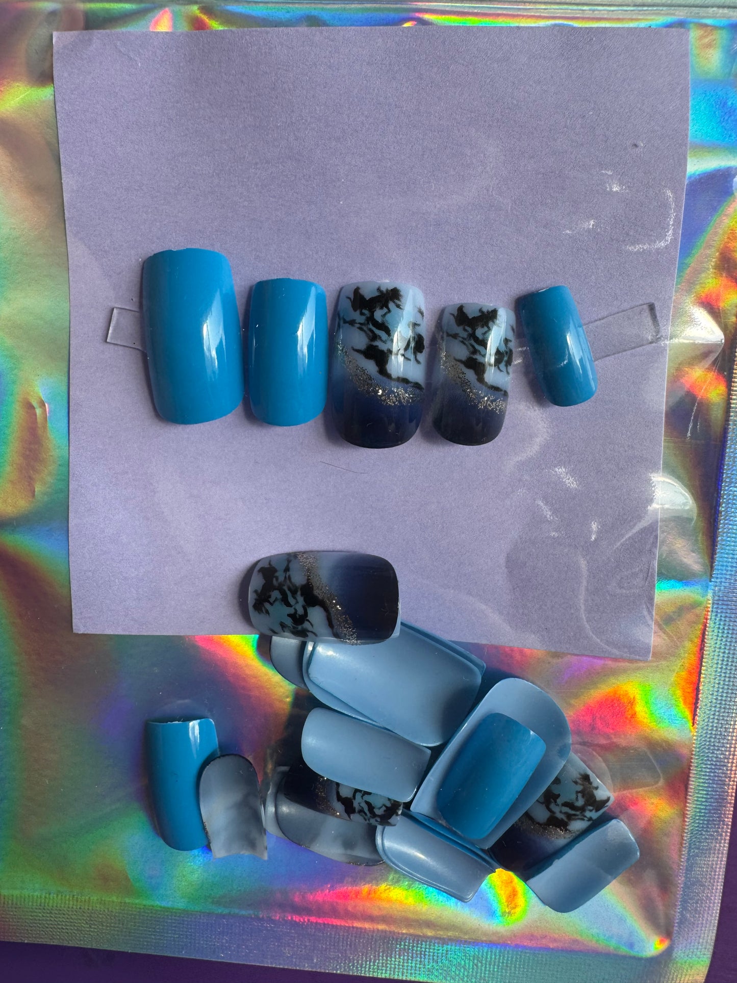 Press On Nails: Short Square Blue Marble