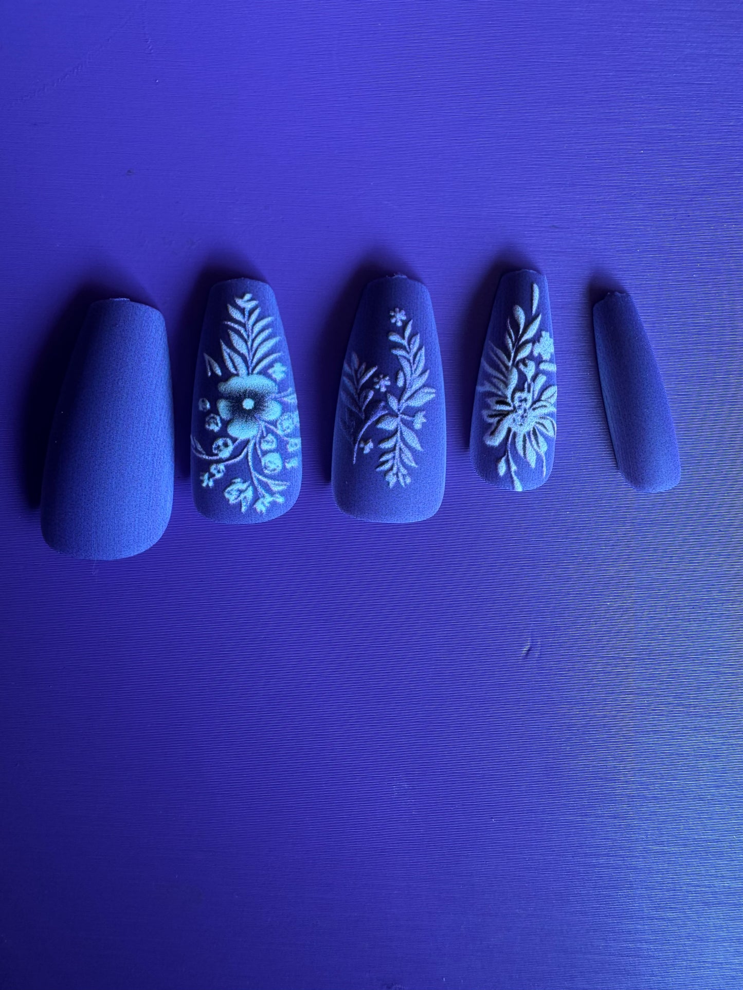 Press On Nails: Medium Coffin Matte Purple Floral