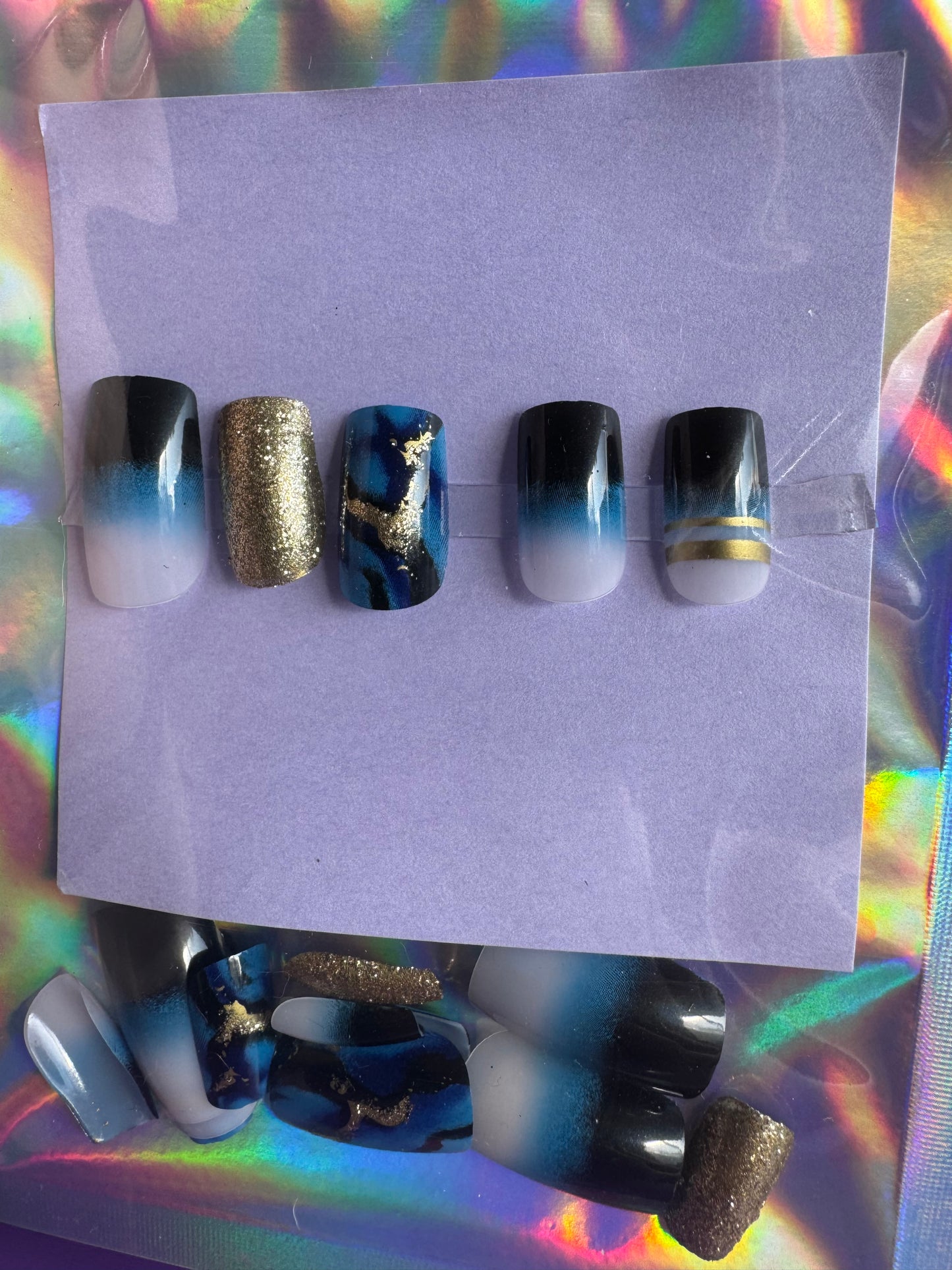 Press On Nails: Short Square Blue Marble Ombre