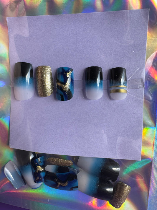 Press On Nails: Short Square Blue Marble Ombre
