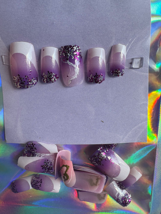 Press On Nails: Short Square Purple Glitter