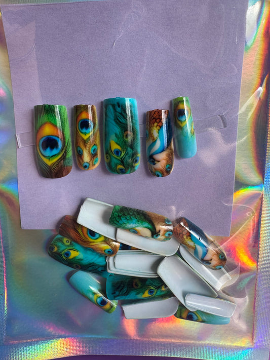 Press On Nails: Medium Square Peacock