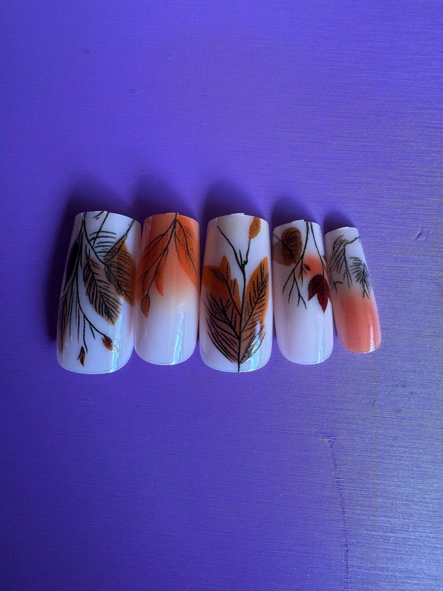 Press On Nails: Orange Fall Leaves Medium Square