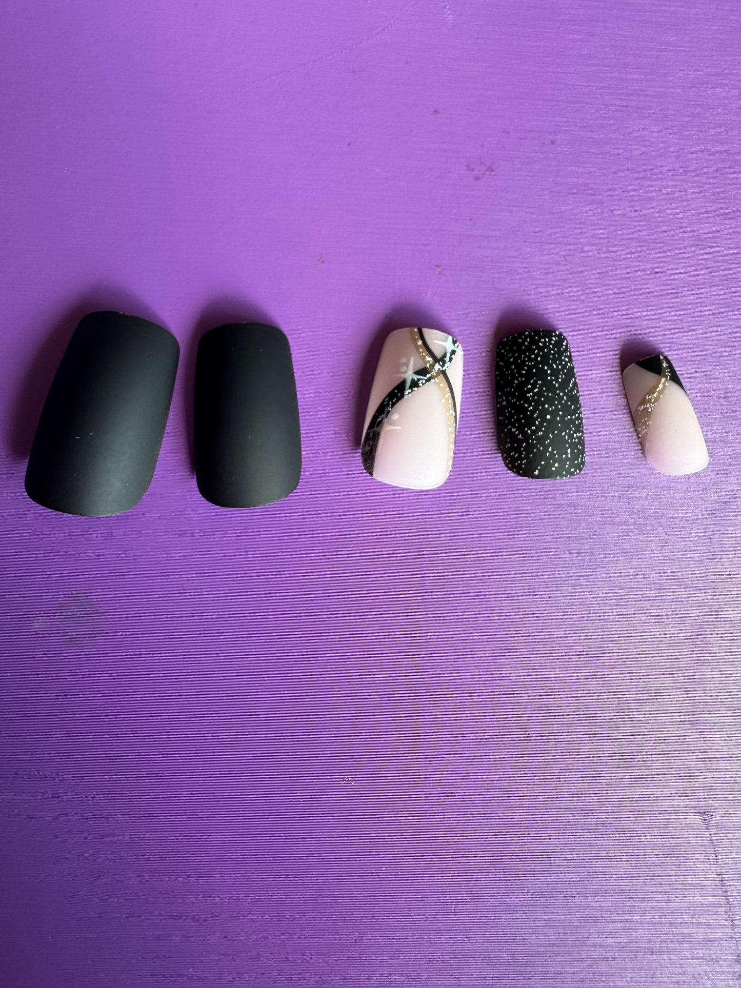 Press On Nails: Short Square Matte Black Glitter Marble