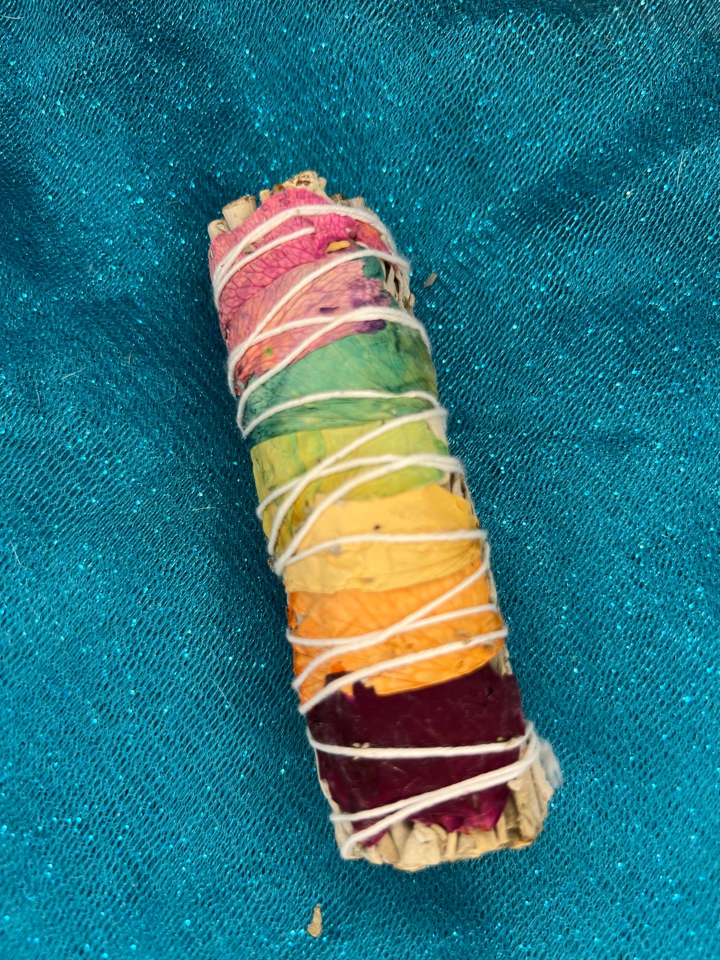 White Sage 4" with Rainbow Rose Petals