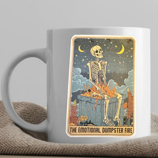 Tarot / Loteria Style Coffee Mug: The Emotional Dumpster Fire