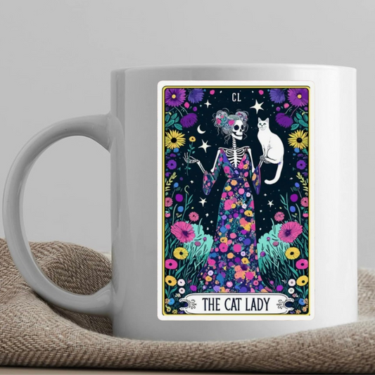 Tarot / Loteria Style Coffee Mug: The Cat Lady