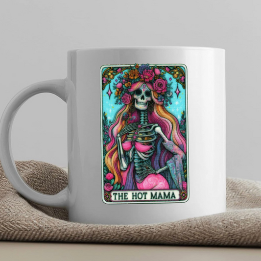 Tarot / Loteria Style Coffee Mug: The Hot Mama (pink)