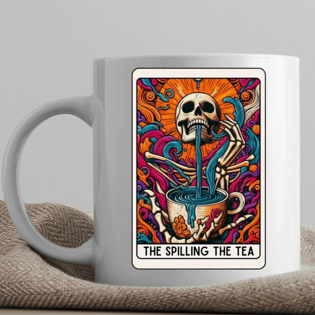 Tarot / Loteria Style Coffee Mug: The Spilling the Tea