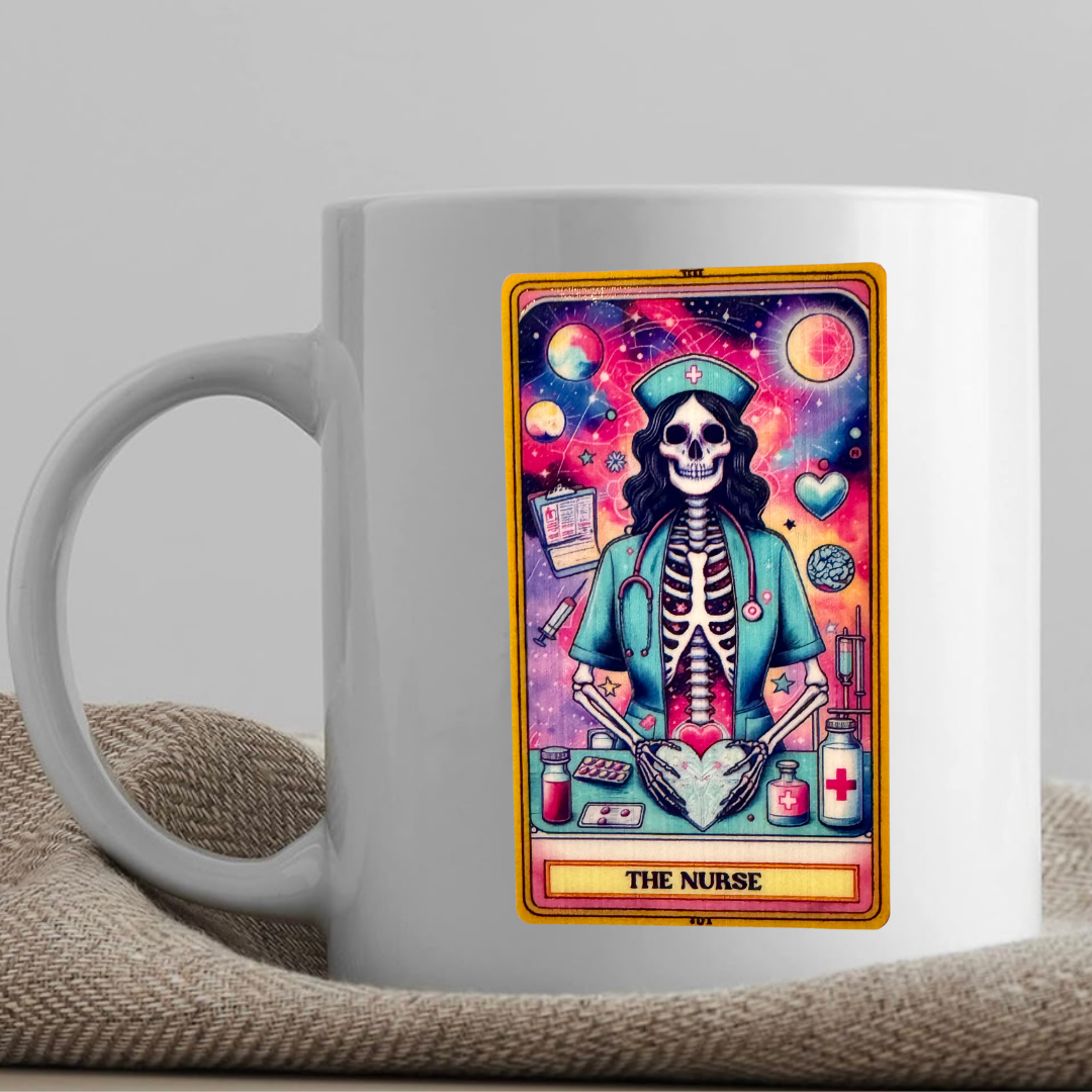 Tarot / Loteria Style Coffee Mug: The Nurse (v2)