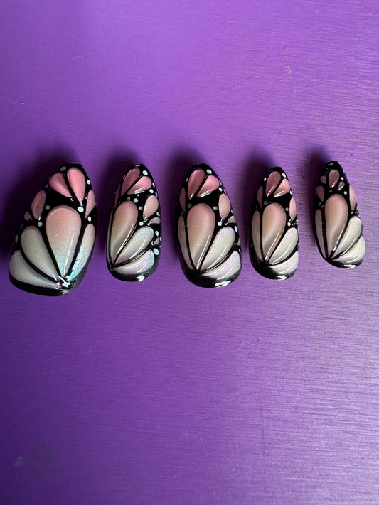 Press On Nails: Short Almond 3D Butterfly Wings