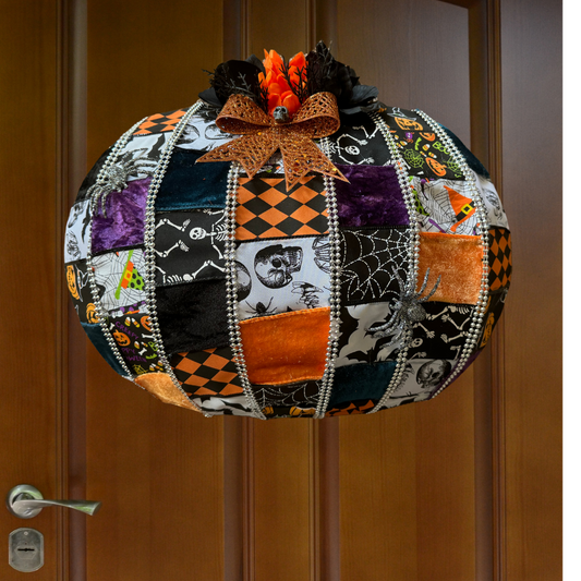 Handmade Patchwork Pumpkin Halloween Wreath