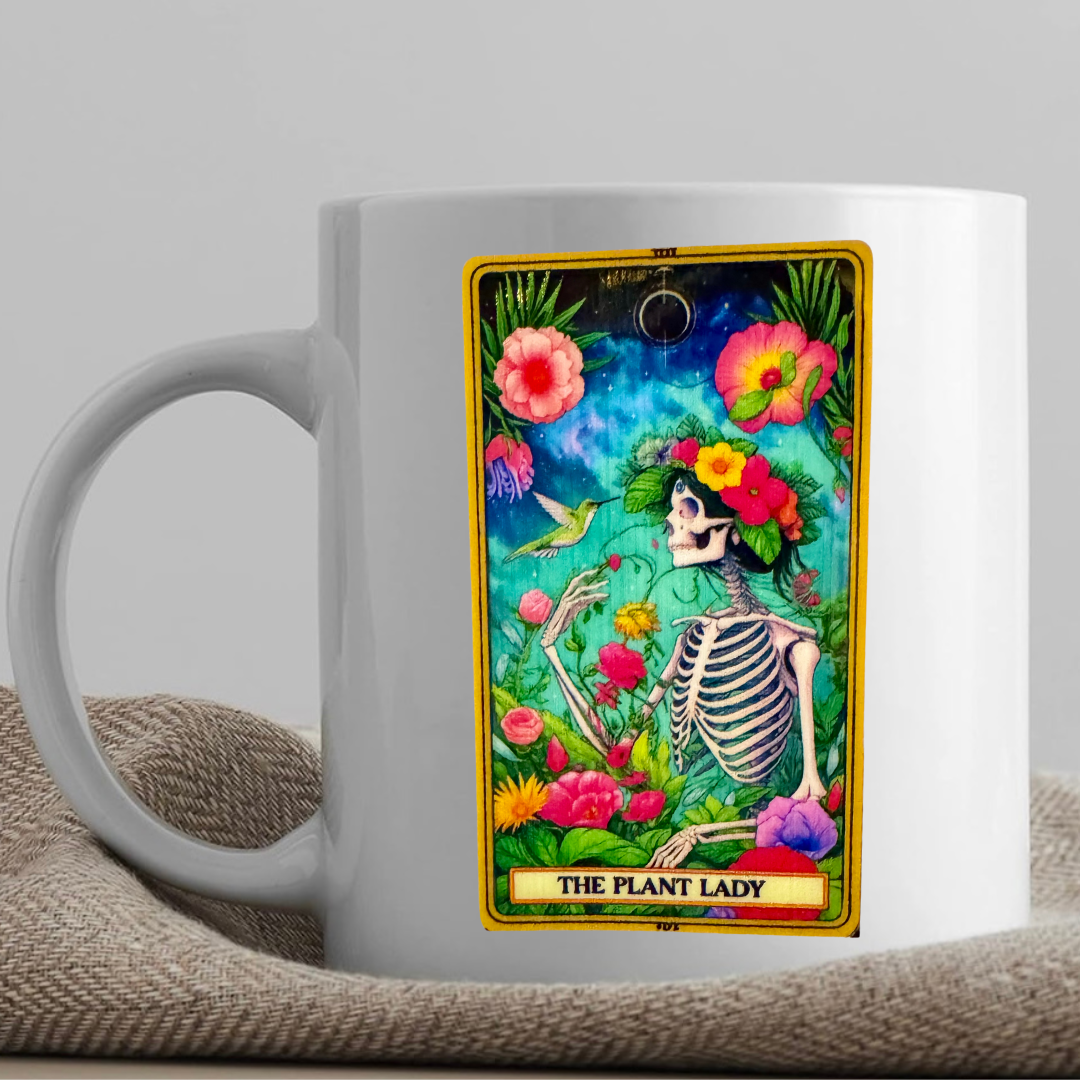 Tarot / Loteria Style Coffee Mug: The Plant Lover