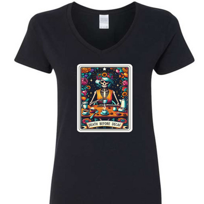 Tarot / Loteria Style T-shirt : Death Before Decaf