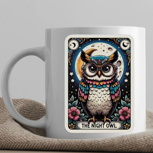 Tarot / Loteria Style Coffee Mug: The Night Owl