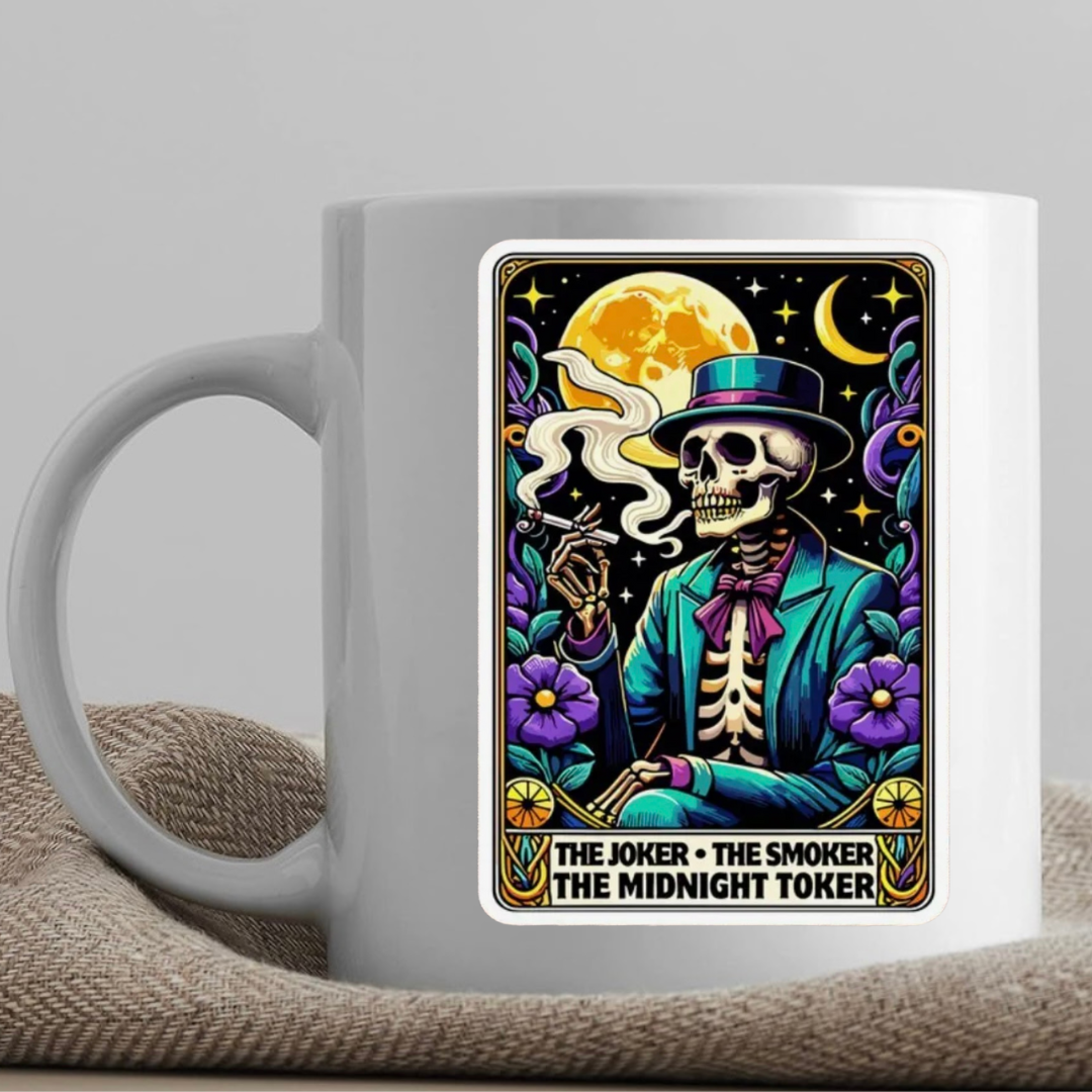 Tarot / Loteria Style Coffee Mug: The Midnight Toker