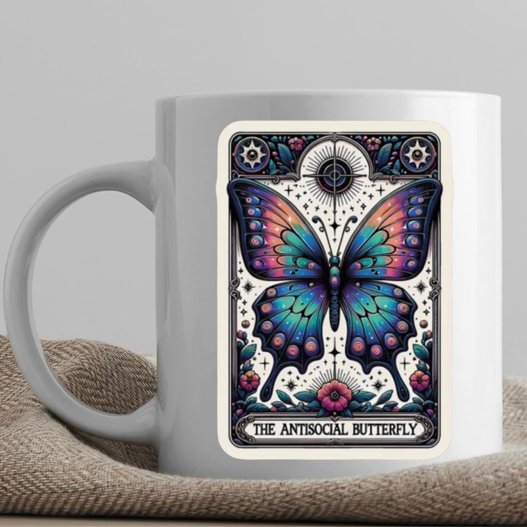 Tarot / Loteria Style Coffee Mug: The Antisocial Butterfly