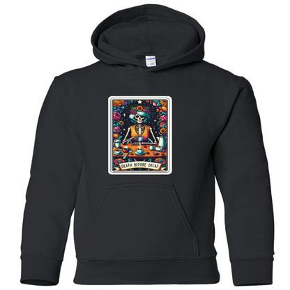 Tarot / Loteria Style Hoodie : Death Before Decaf