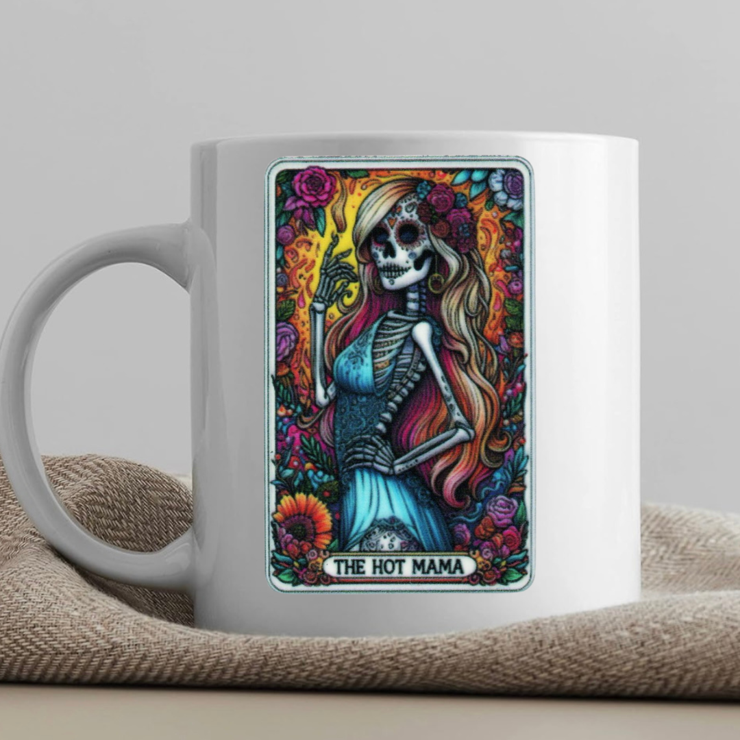 Tarot / Loteria Style Coffee Mug: The Hot Mama (blue)