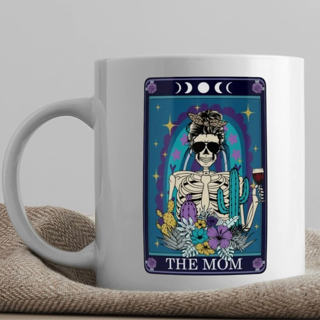 Tarot / Loteria Style Coffee Mug: The Mom (Blue)