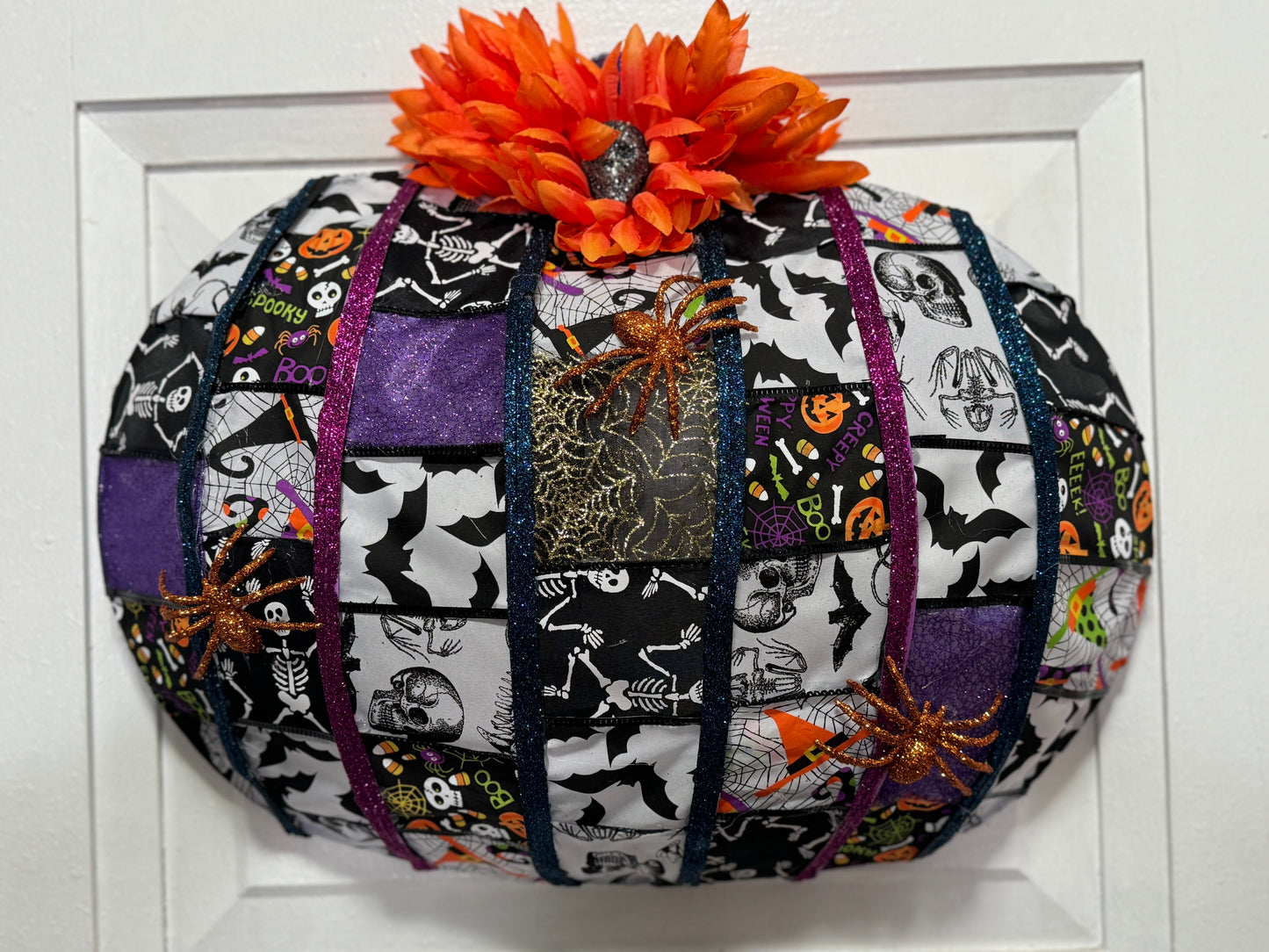 Patchwork Pumpkin Halloween Wreath