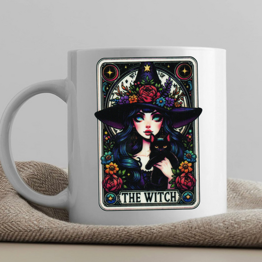 Tarot / Loteria Style Coffee Mug: The Witch (v2)