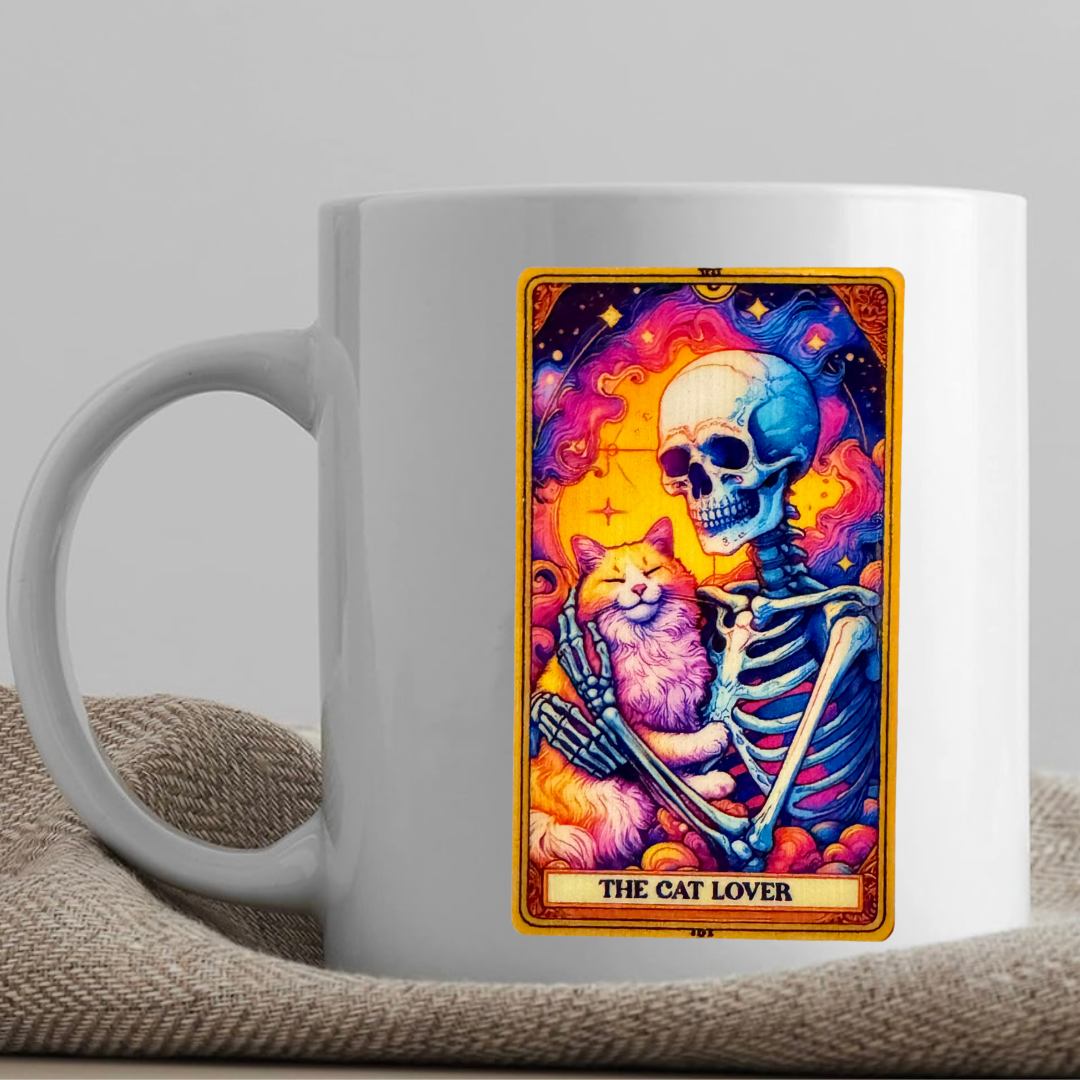 Tarot / Loteria Style Coffee Mug: The Cat Lover