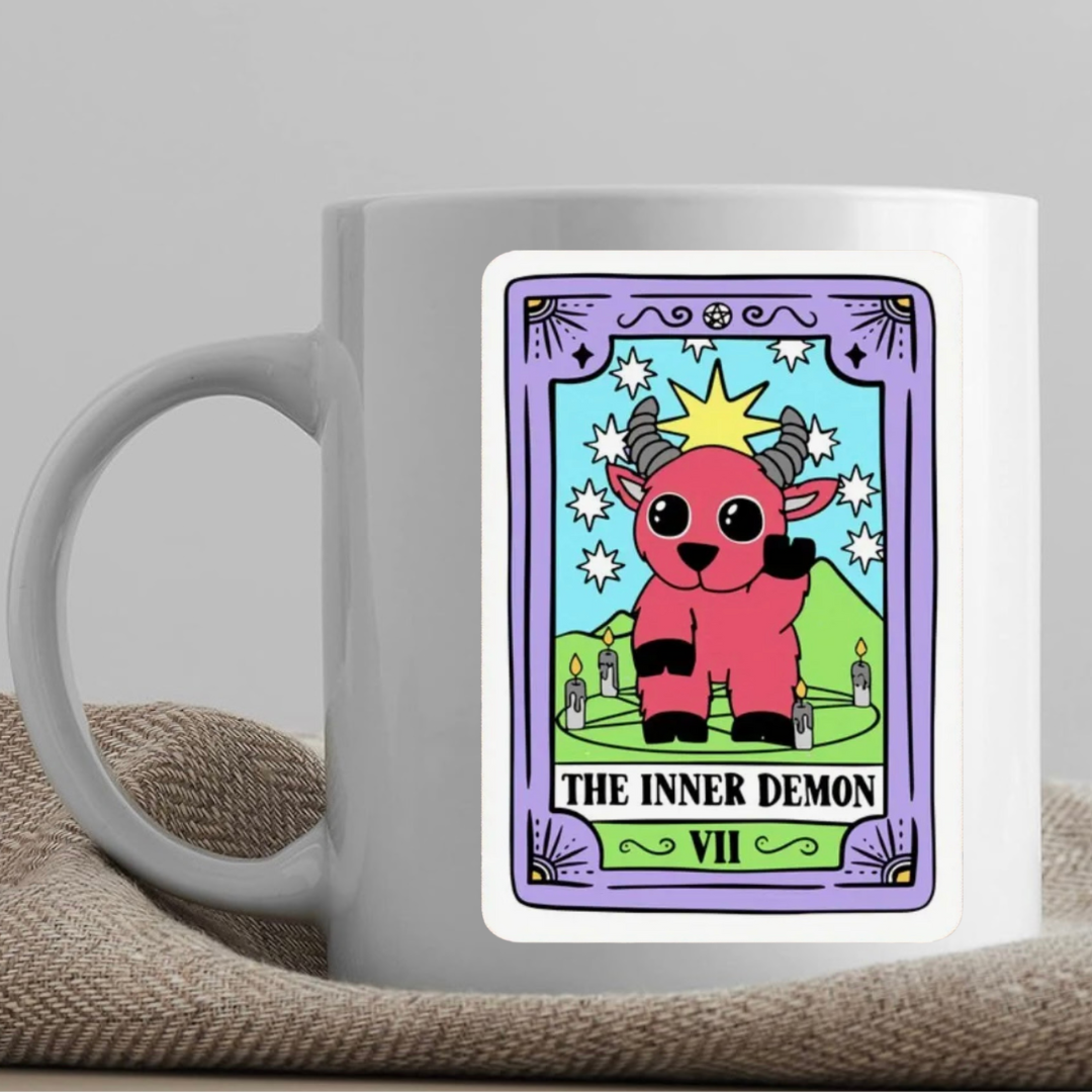 Tarot / Loteria Style Coffee Mug: The Inner Demon