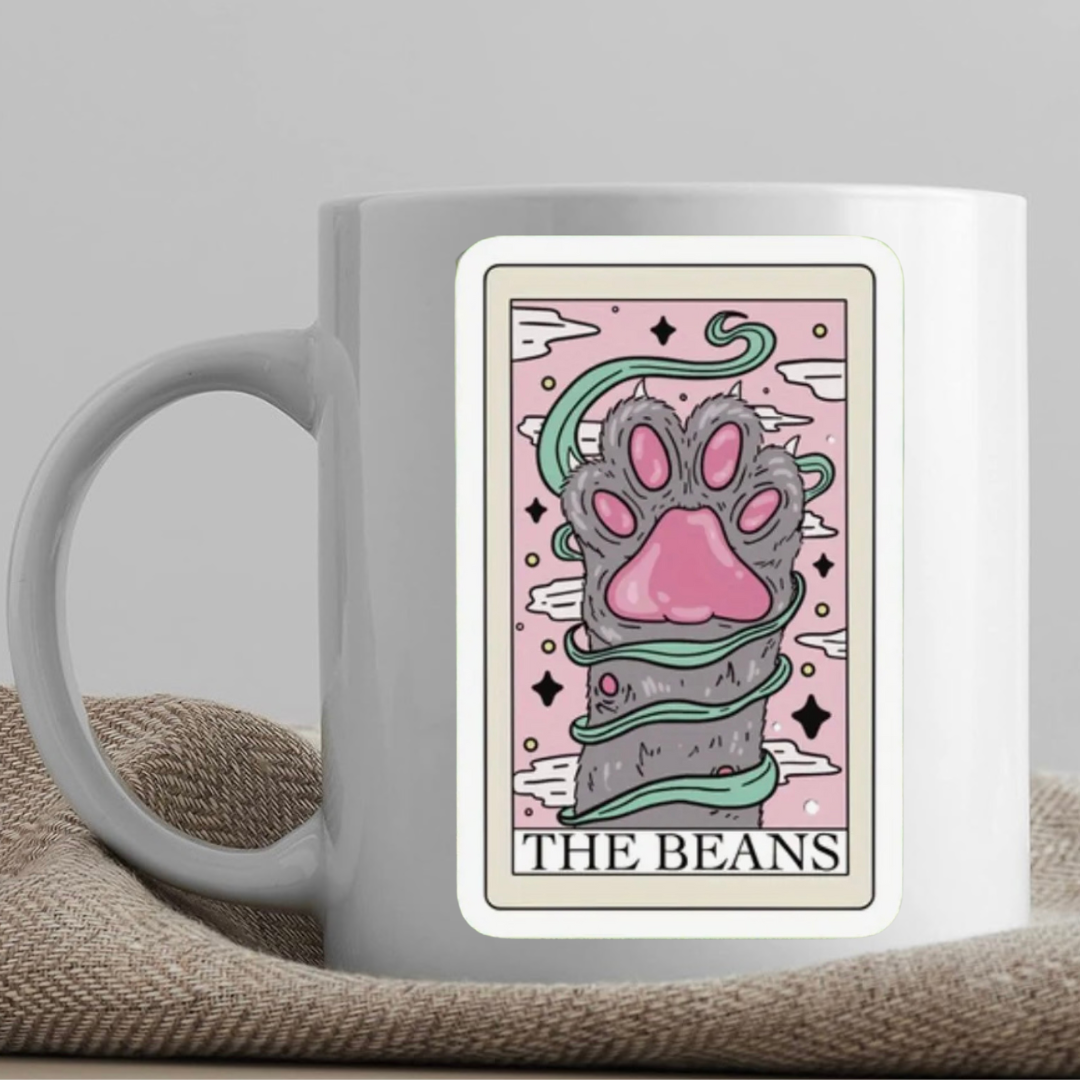 Tarot / Loteria Style Coffee Mug: The Beans