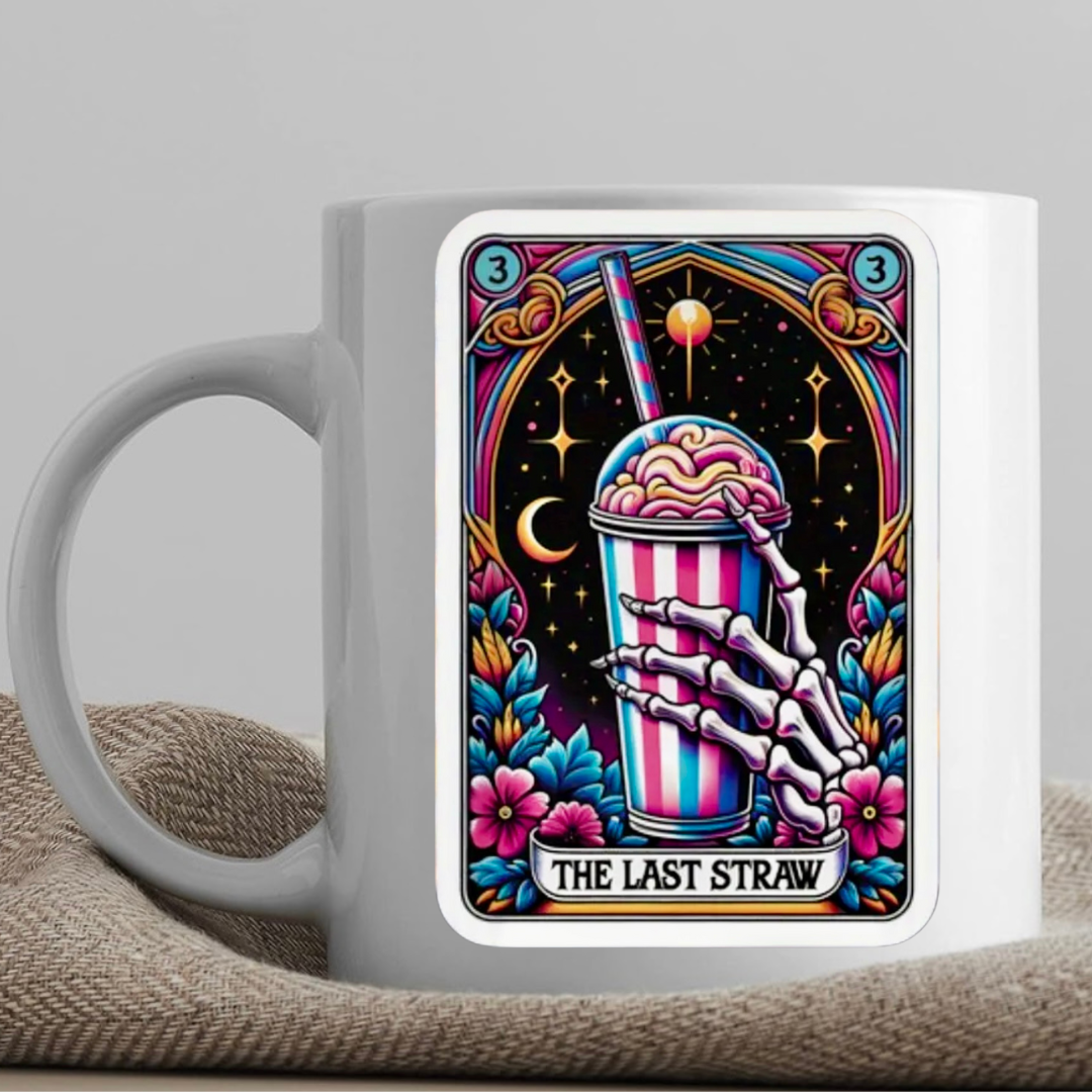 Tarot / Loteria Style Coffee Mug: The Last Straw