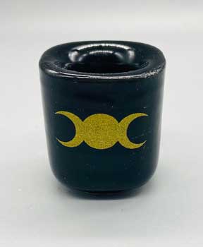 Triple Moon Black Ceramic Chime Candle Holder