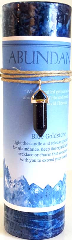 Abundance pillar candle with Blue Sandstone pendant