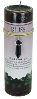 Bliss pillar candle with Black Obsidian pendant