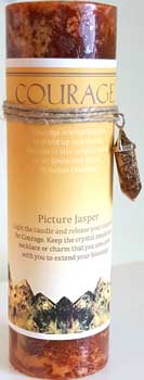 Courage pillar candle with Picture Jasper pendant