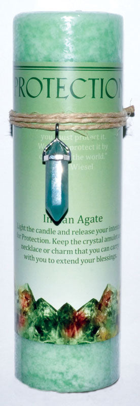 Protection pillar candle with Indian Agate pendant