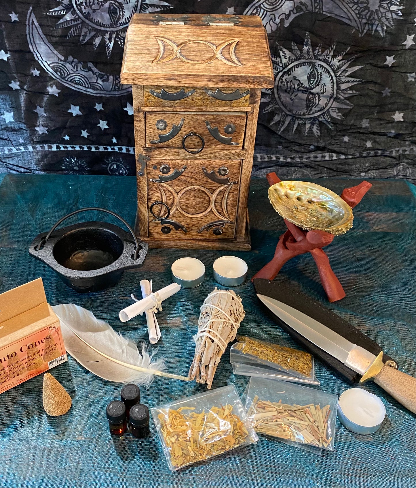 Fully Loaded Altar Kit with Triple Moon Cabinet